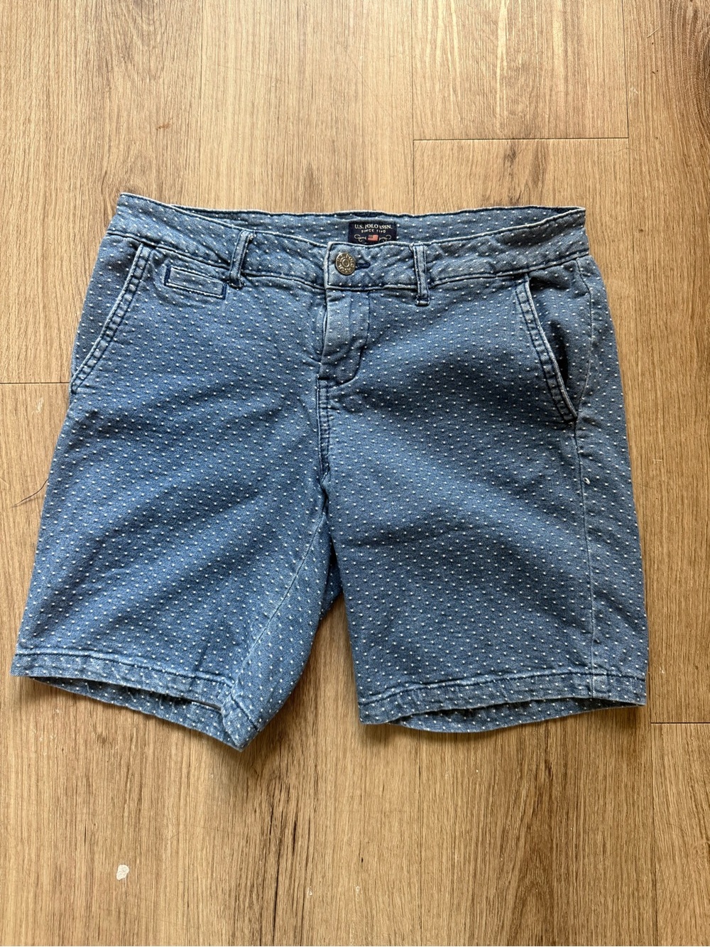 U.S. Polo Assn. Denim-Look Blue Polka Dot Bermuda Shorts